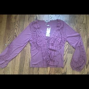 Burnt Raspberry lace embellished blouse